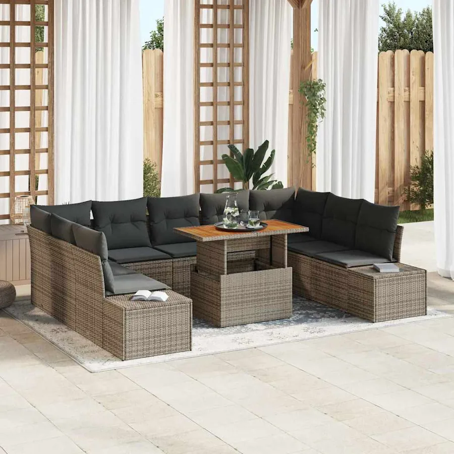 Ensemble de canapé de jardin 10 pcs Gris Poly rotin