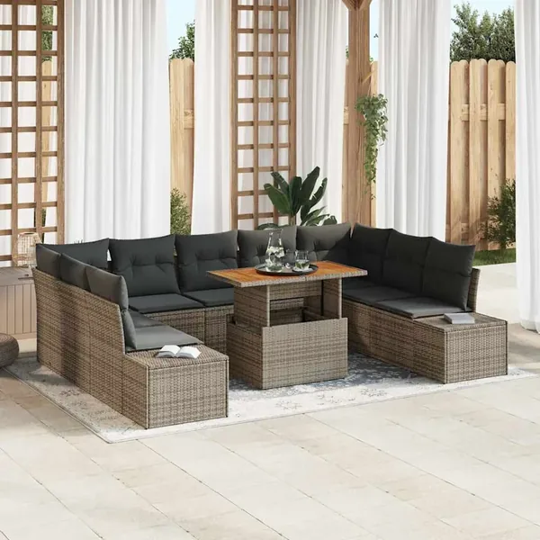 Ensemble de canapé de jardin 10 pcs Gris Poly rotin