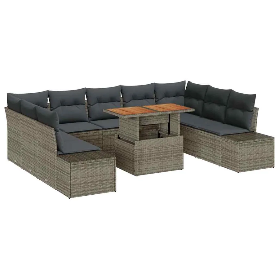 Ensemble de canapé de jardin 10 pcs Gris Poly rotin - 2