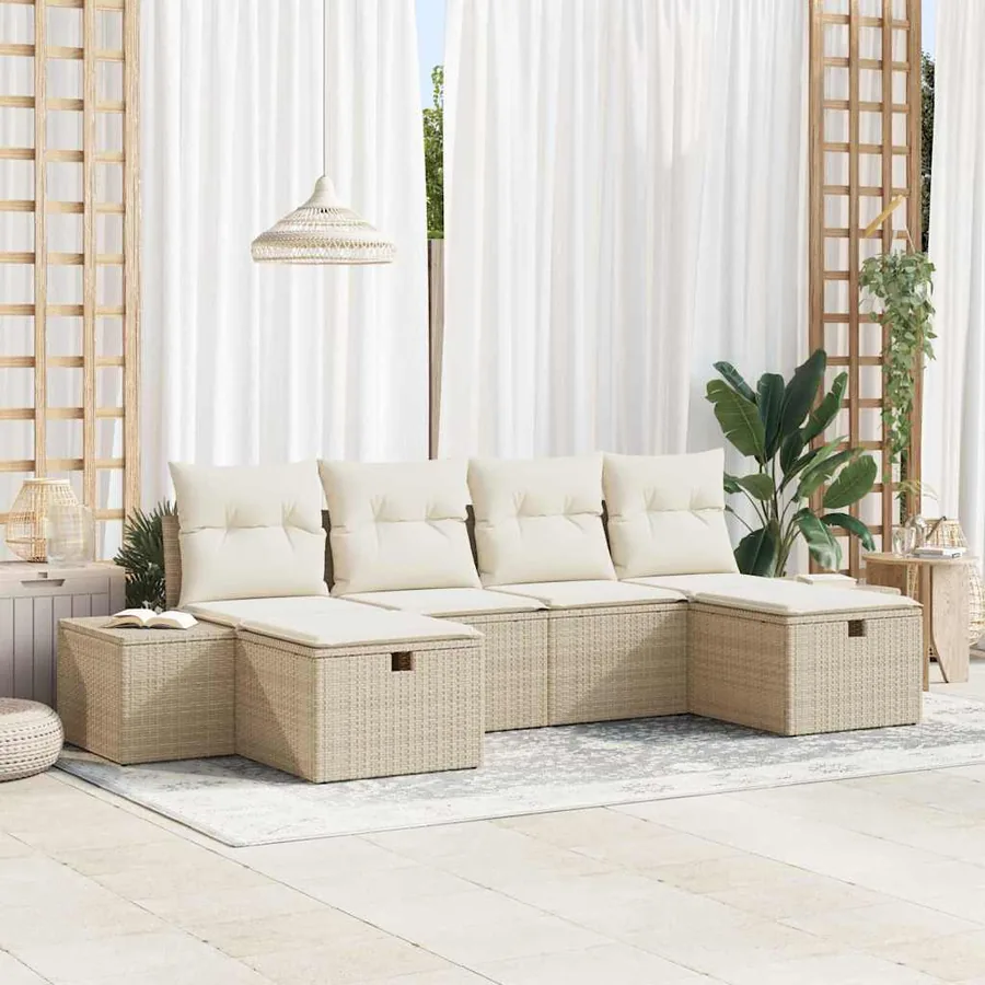 Ensemble de canapé de jardin avec coussin 6 pcs Beige polyrotin