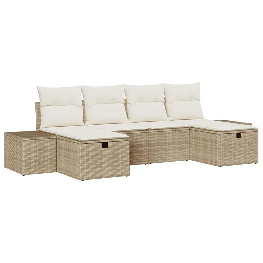 Ensemble de canapé de jardin avec coussin 6 pcs Beige polyrotin - 2