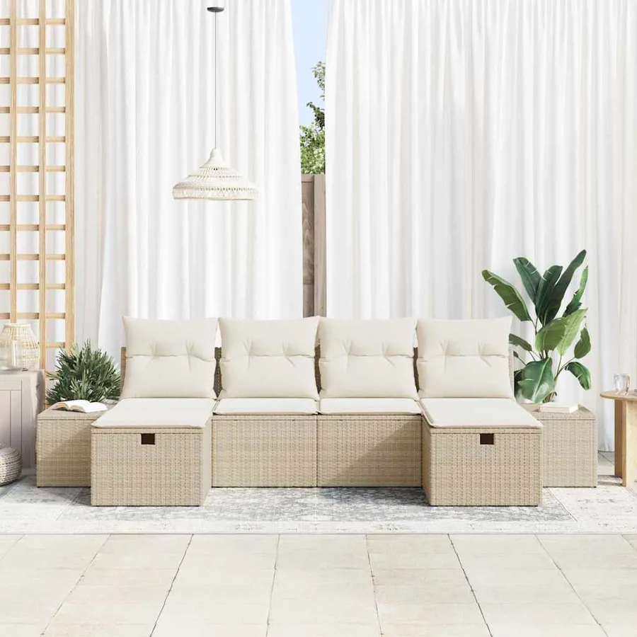 Ensemble de canapé de jardin avec coussin 6 pcs Beige polyrotin - 3