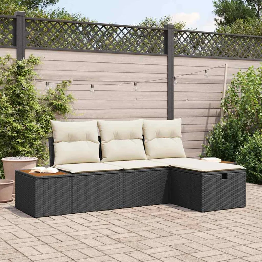 Ensemble de canapé de jardin avec coussin 4 pcs Noir Poly rotin