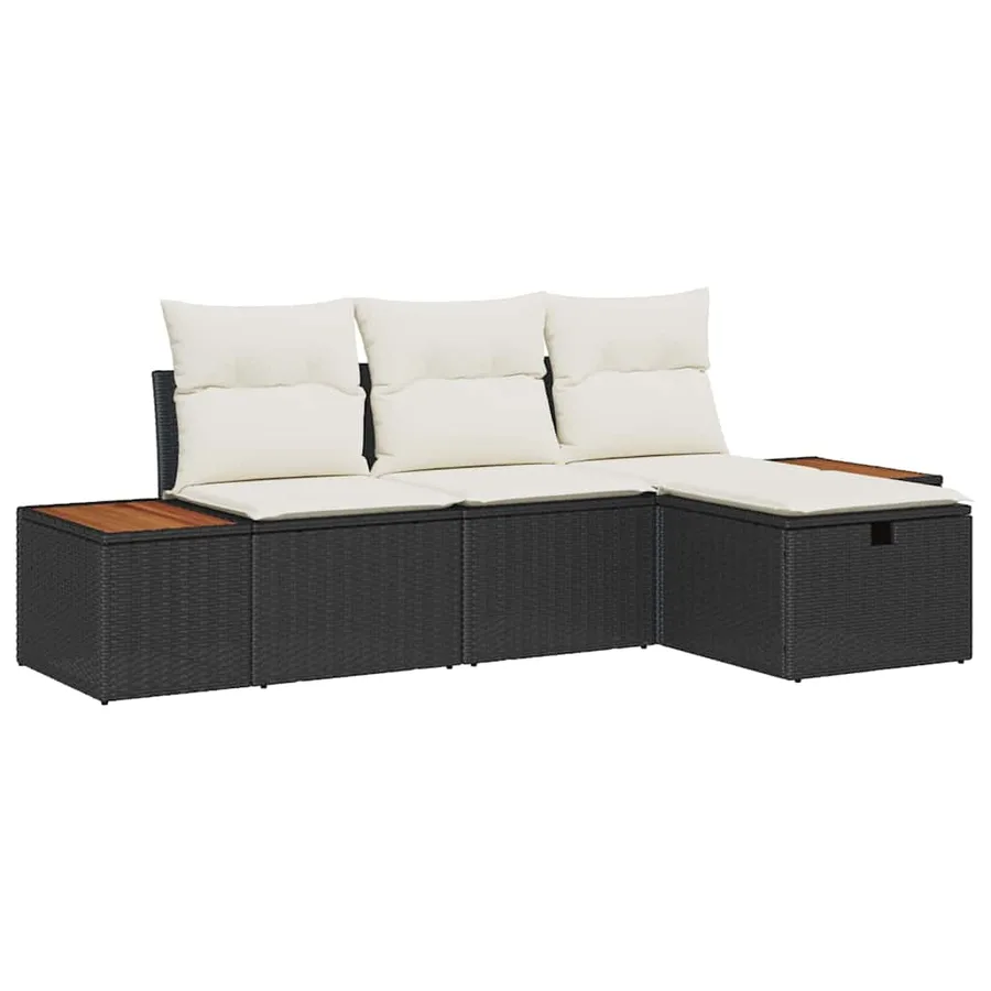 Ensemble de canapé de jardin avec coussin 4 pcs Noir Poly rotin - 2