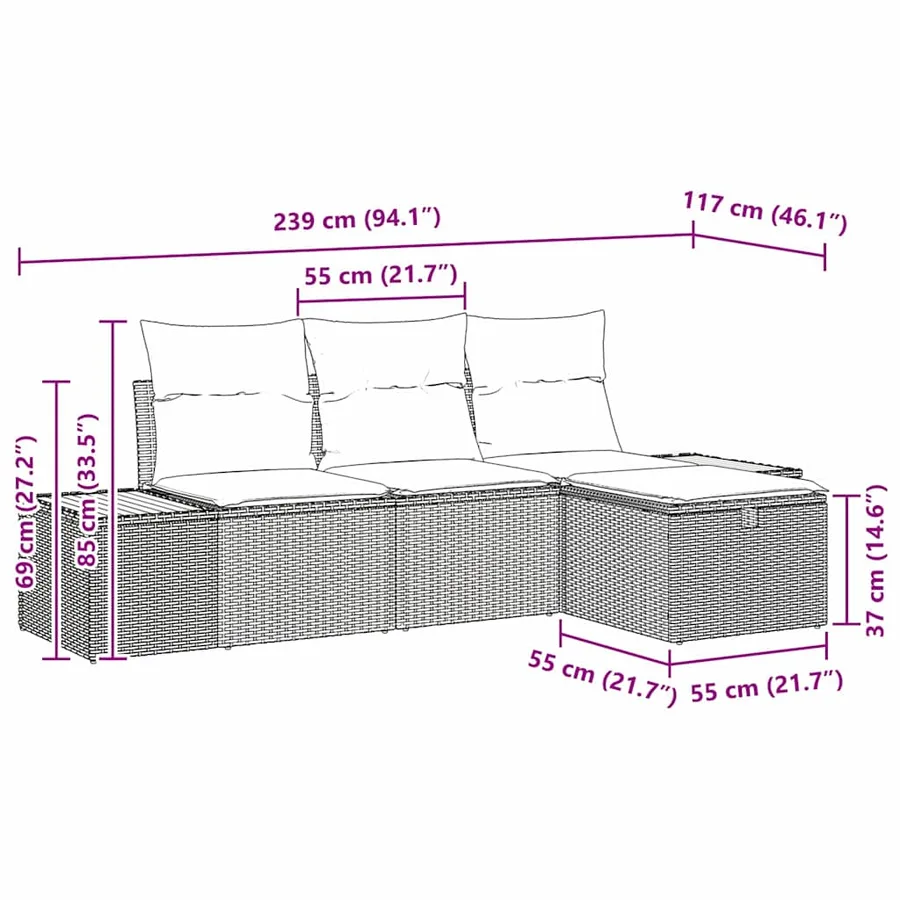 Ensemble de canapé de jardin avec coussin 4 pcs Noir Poly rotin - 9