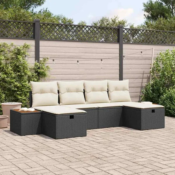 Ensemble de canapé de jardin avec coussin 6 pcs Noir Poly rotin