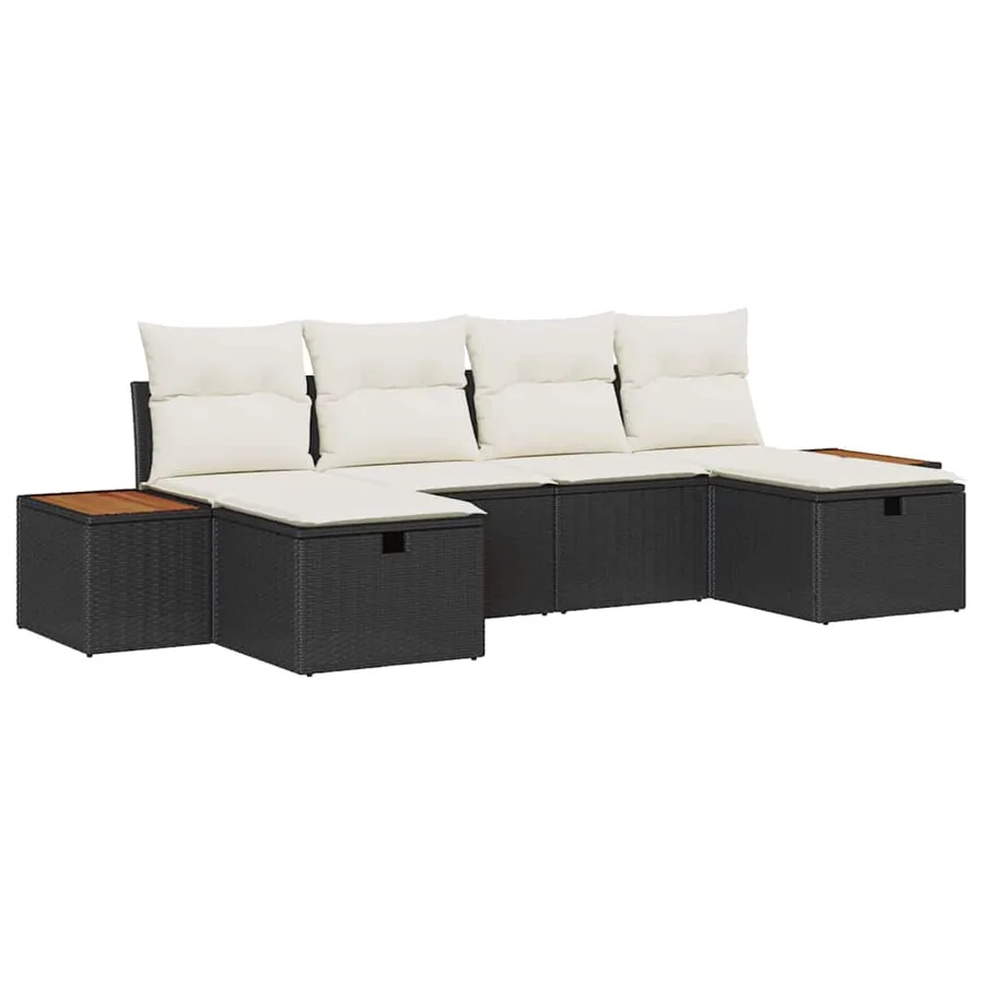 Ensemble de canapé de jardin avec coussin 6 pcs Noir Poly rotin - 2