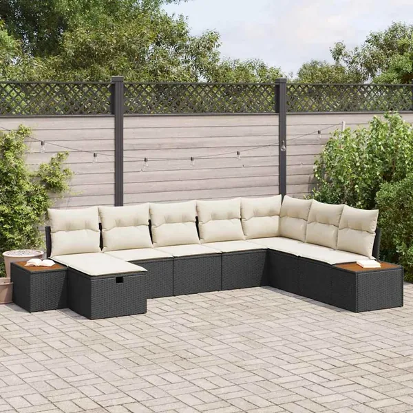 Ensemble de canapé de jardin avec coussin 8 pcs Noir polyrotin