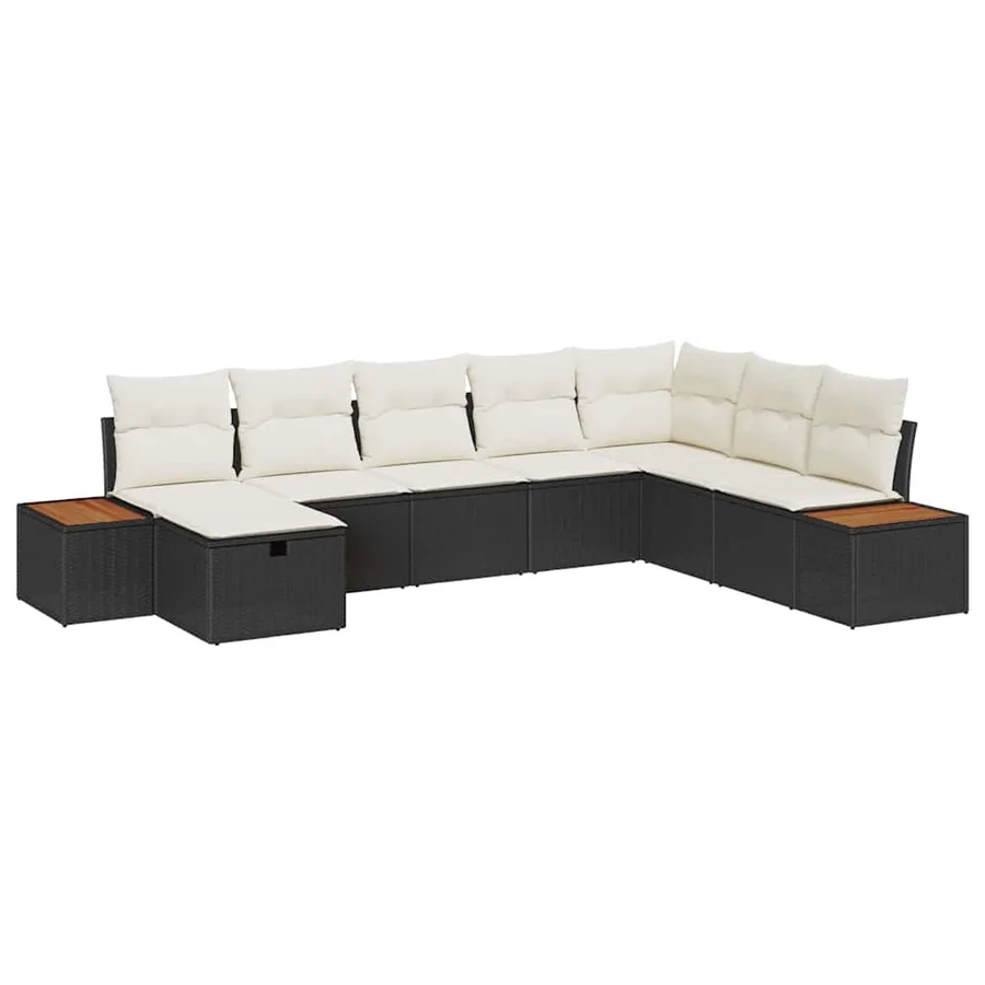 Ensemble de canapé de jardin avec coussin 8 pcs Noir polyrotin - 2