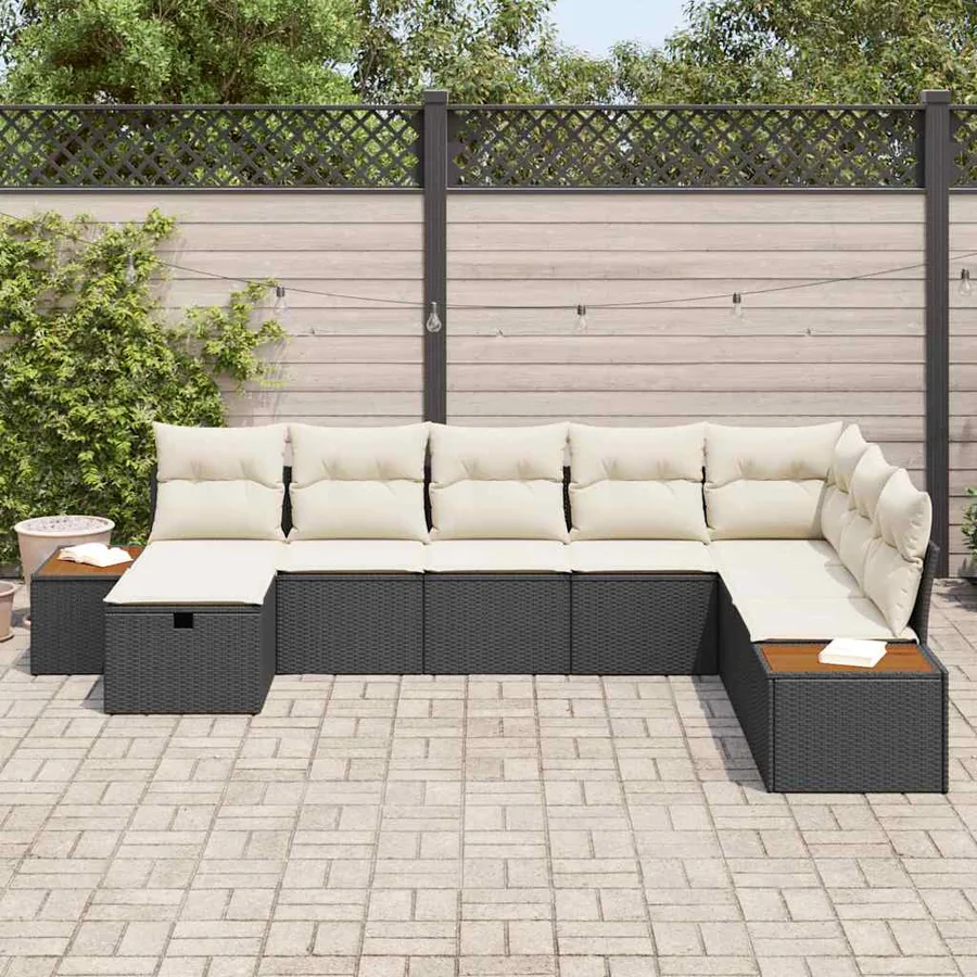 Ensemble de canapé de jardin avec coussin 8 pcs Noir polyrotin - 3