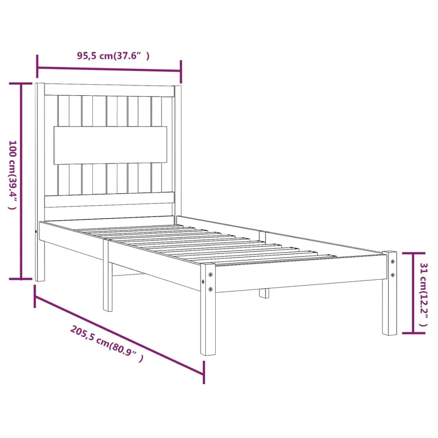 Cadre de lit sans matelas blanc bois massif 90x200 cm - 6