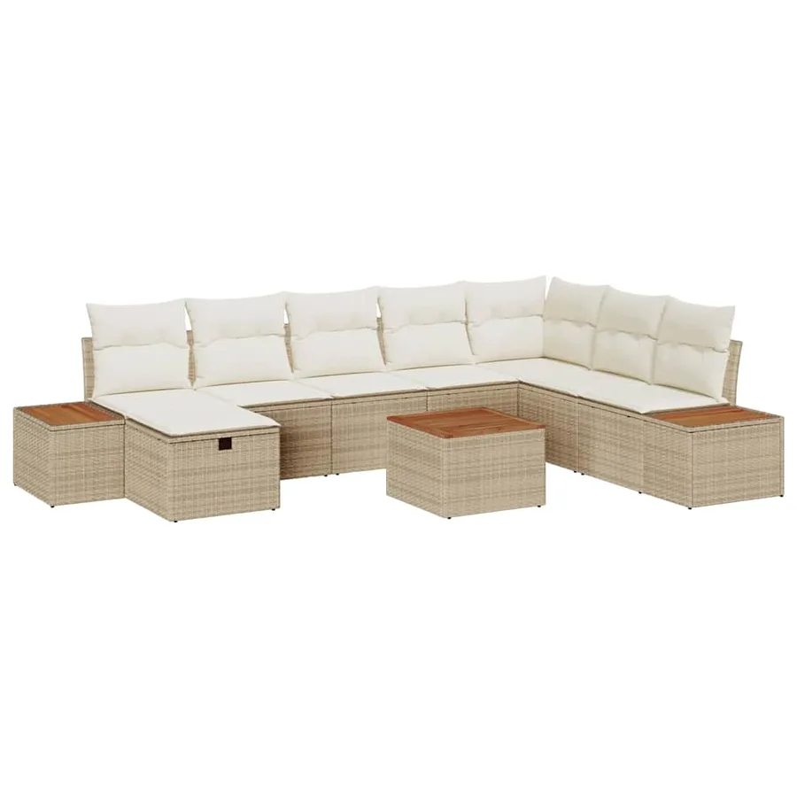 Ensemble de canapé de jardin avec coussin 9 pcs Beige polyrotin - 2