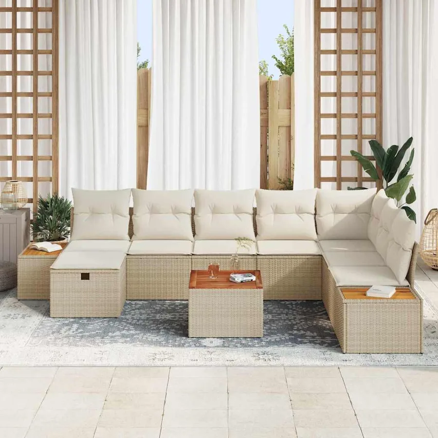 Ensemble de canapé de jardin avec coussin 9 pcs Beige polyrotin - 3