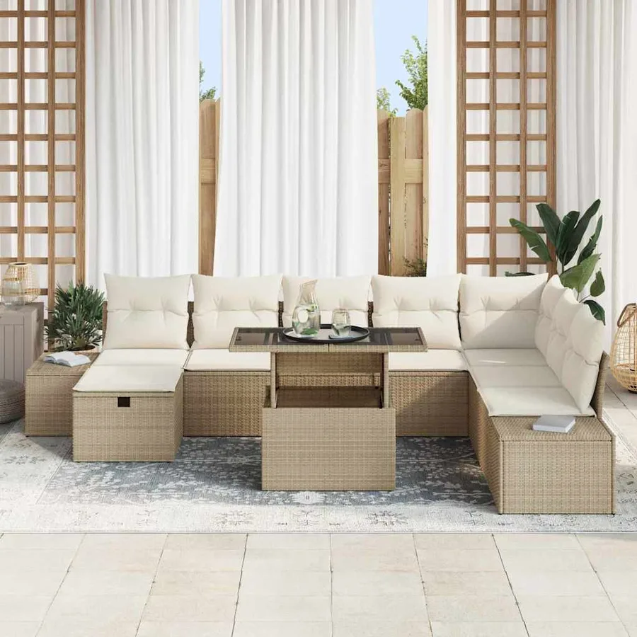 Ensemble de canapé de jardin 9 pcs Beige polyrotin - 3