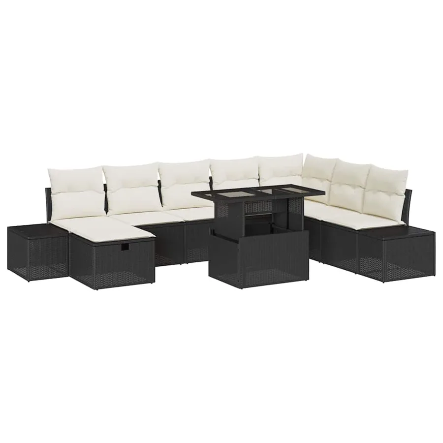 Ensemble de canapé de jardin 9 pcs Noir polyrotin - 2