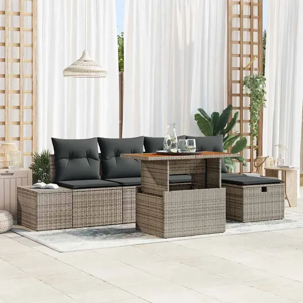 Ensemble de canapé de jardin 6 pcs Gris polyrotin
