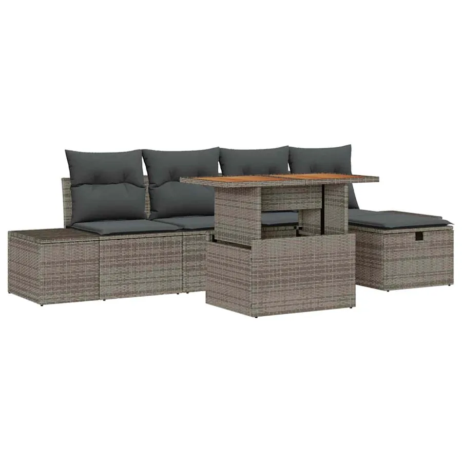 Ensemble de canapé de jardin 6 pcs Gris polyrotin - 2