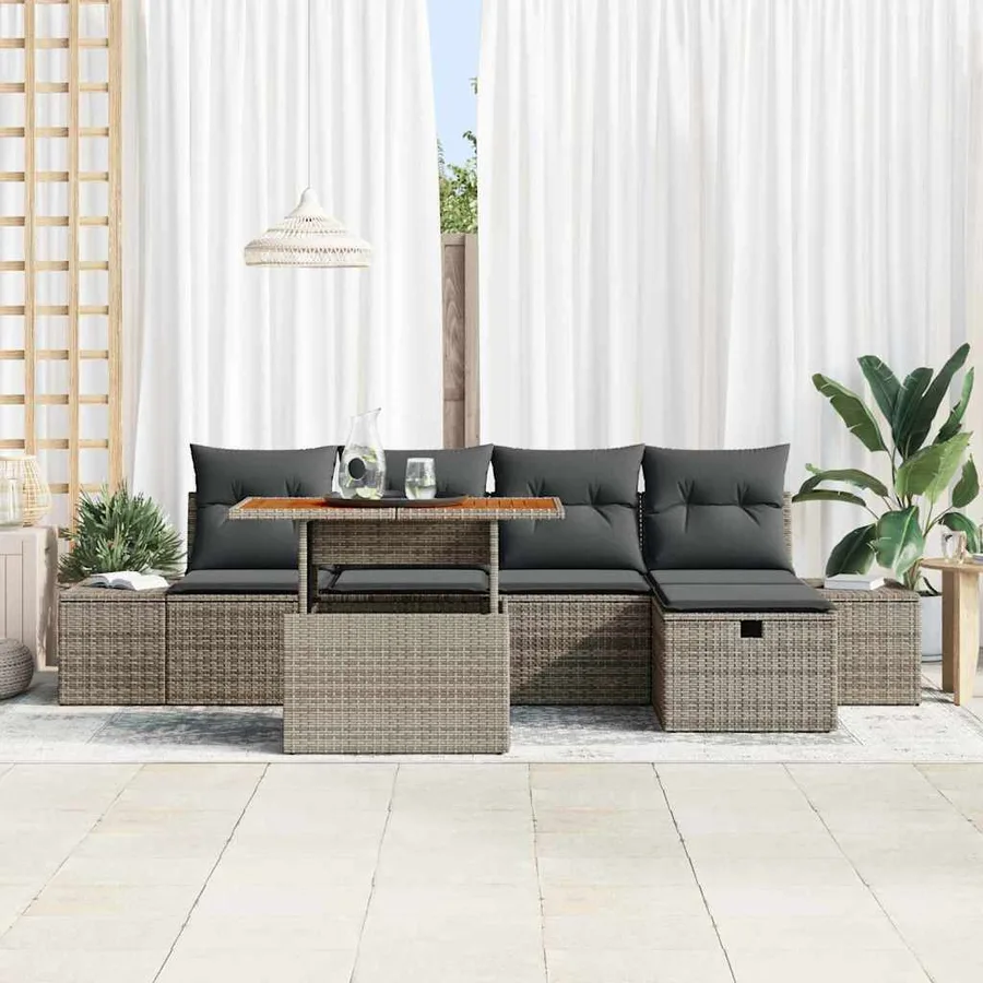Ensemble de canapé de jardin 6 pcs Gris polyrotin - 3