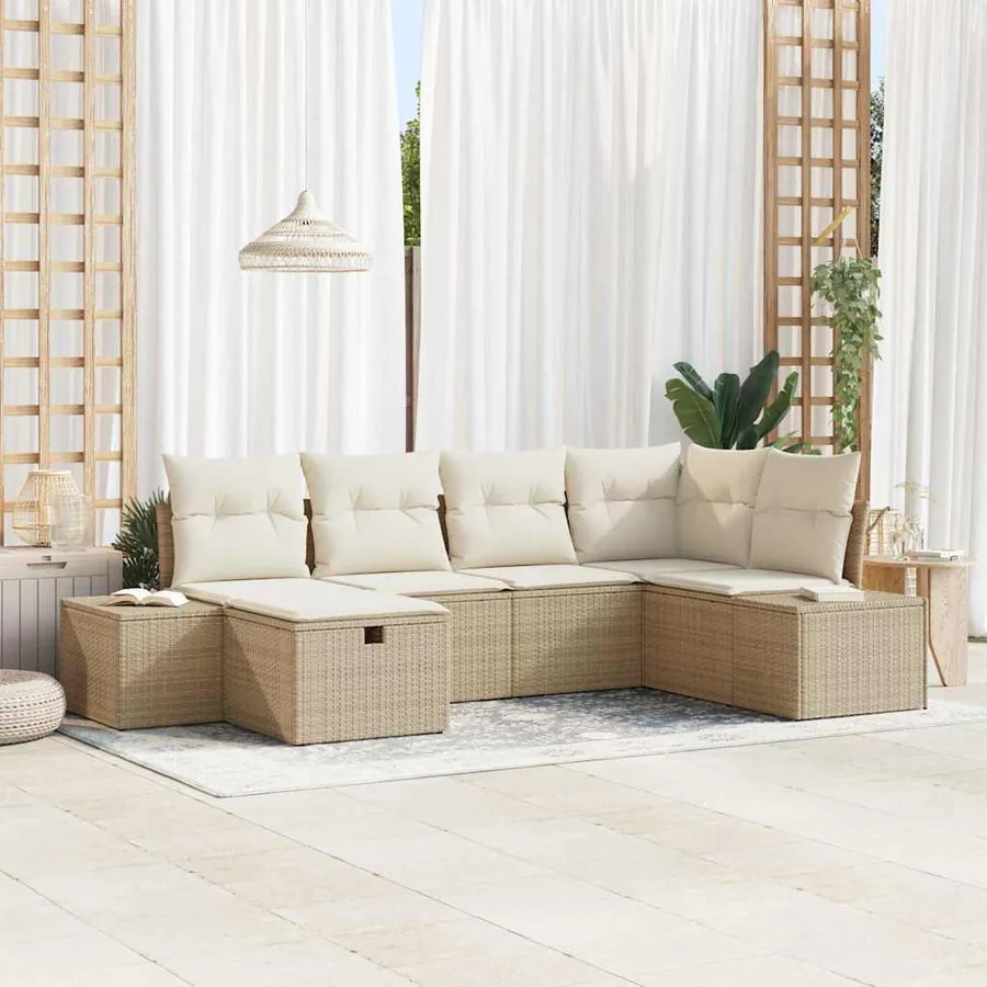 Ensemble de Canapés avec coussin 6 pcs polyrotin