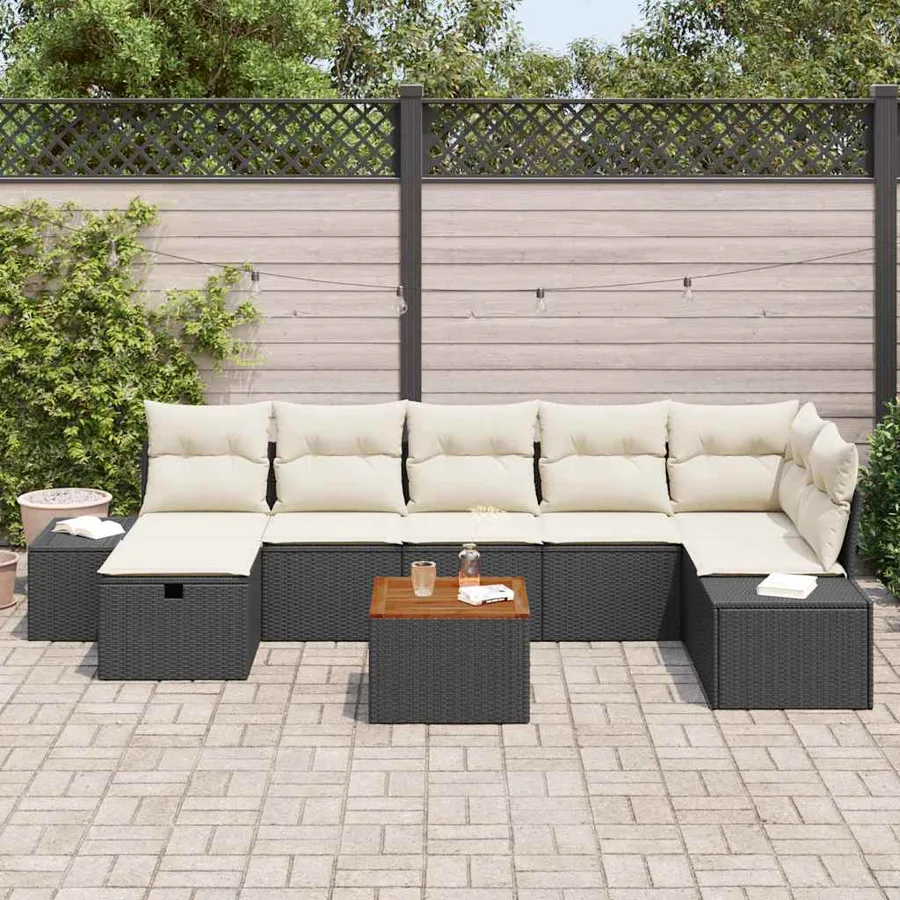 Ensemble de canapé de jardin avec coussin 8 pcs Noir Poly rotin - 3