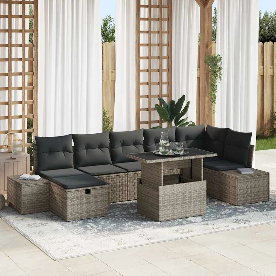 Ensemble de canapé de jardin 8 pcs Gris polyrotin