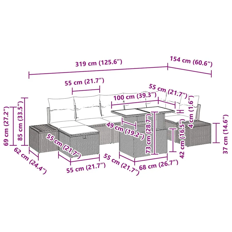 Ensemble de canapé de jardin 8 pcs Gris polyrotin - 17