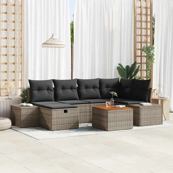 Ensemble de canapé de jardin avec coussin 7 pcs Gris Poly rotin