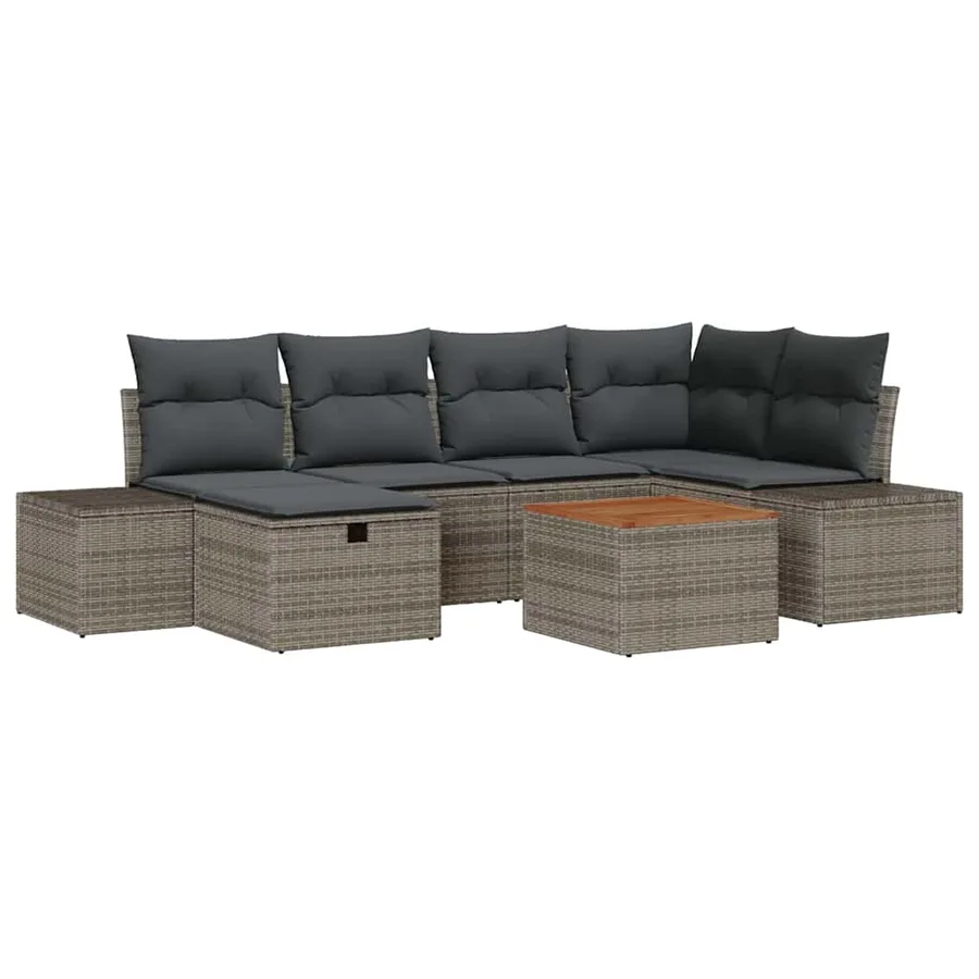 Ensemble de canapé de jardin avec coussin 7 pcs Gris Poly rotin - 2