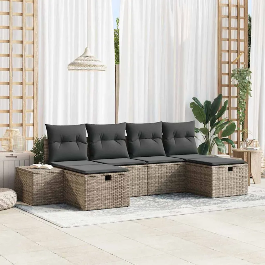 Ensemble de canapé de jardin avec coussin 6 pcs Gris polyrotin