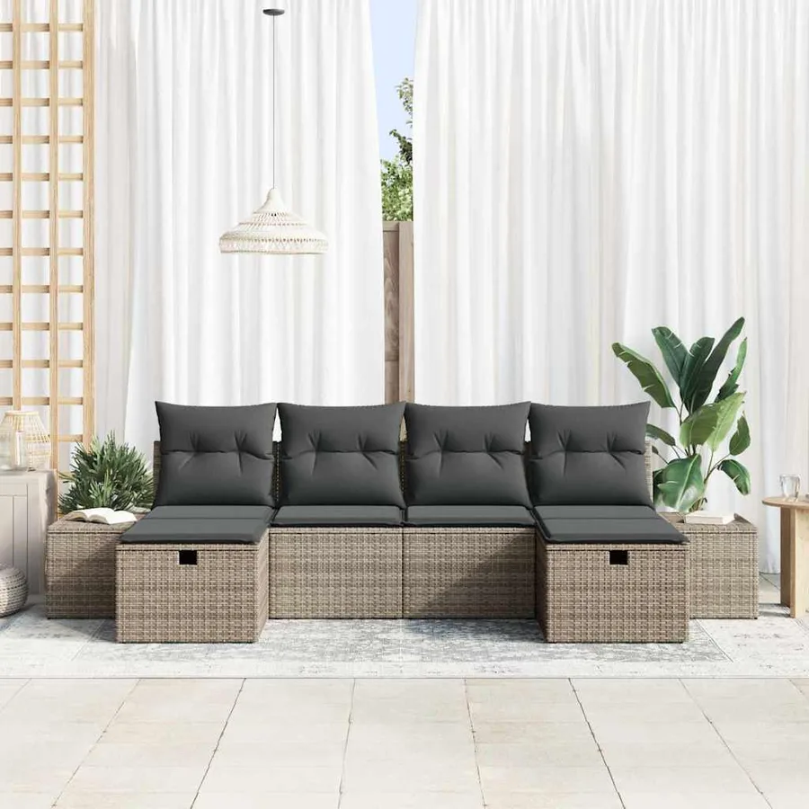 Ensemble de canapé de jardin avec coussin 6 pcs Gris polyrotin - 3