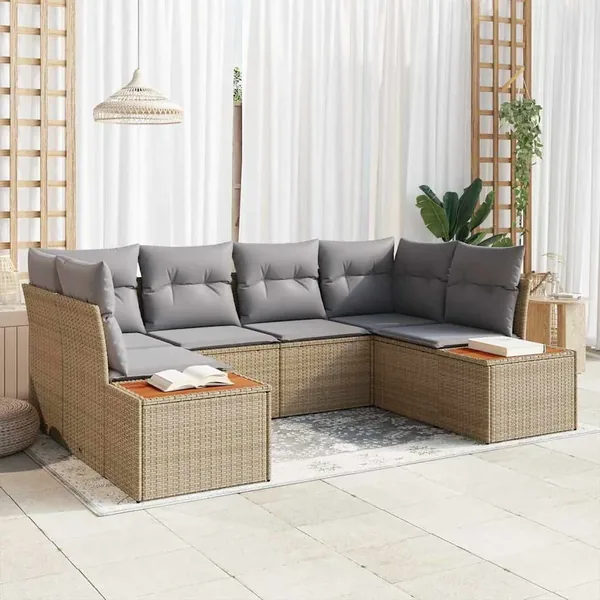 Ensemble de canapé de jardin avec coussin 6 pcs Beige polyrotin