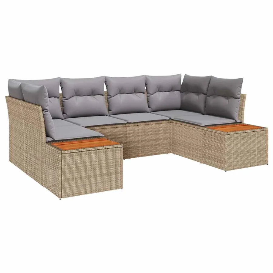 Ensemble de canapé de jardin avec coussin 6 pcs Beige polyrotin - 2