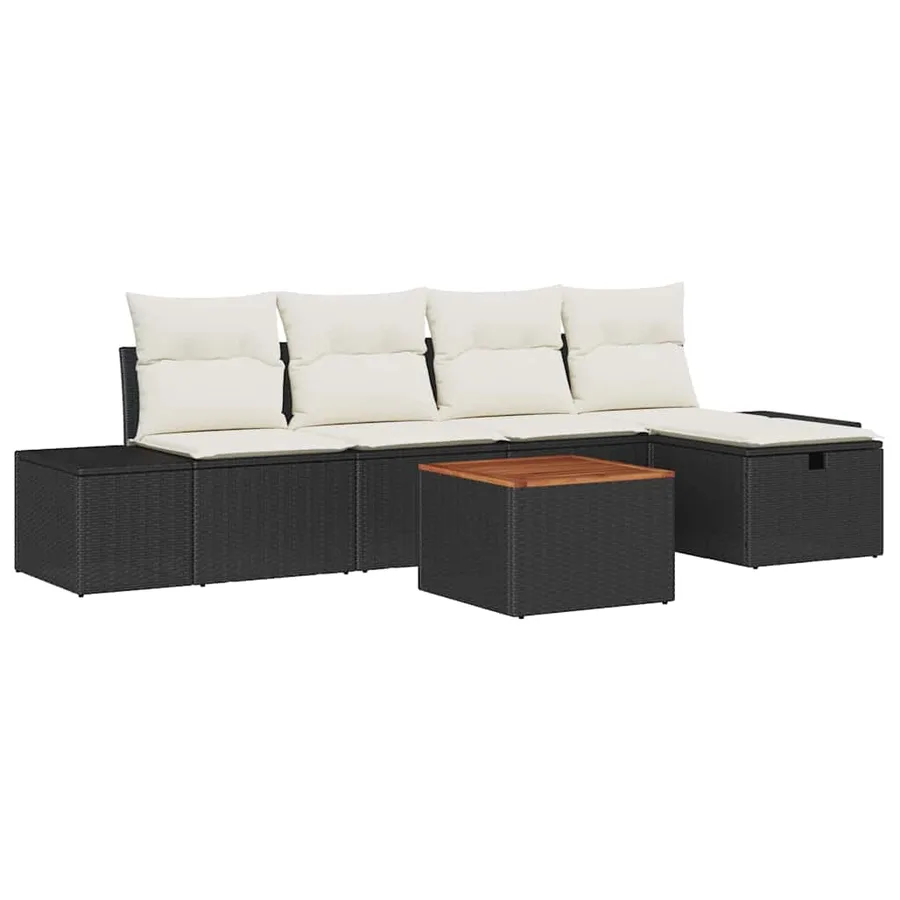 Ensemble de canapé de jardin avec coussin 6 pcs Noir Poly rotin - 2