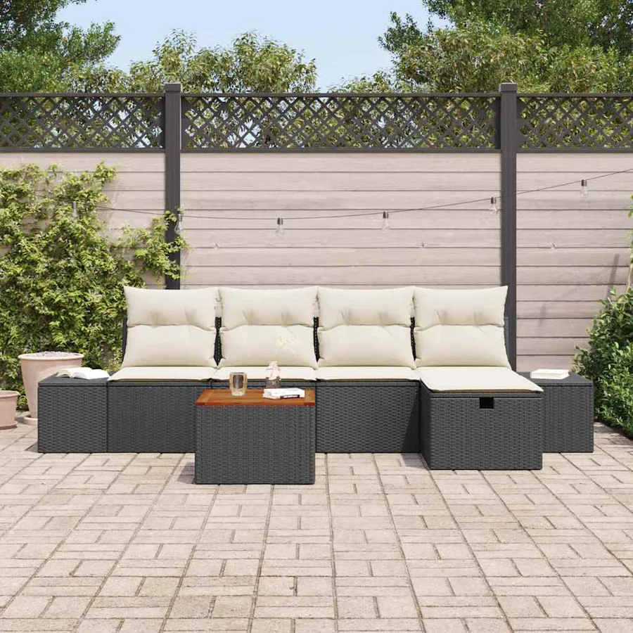 Ensemble de canapé de jardin avec coussin 6 pcs Noir Poly rotin - 3