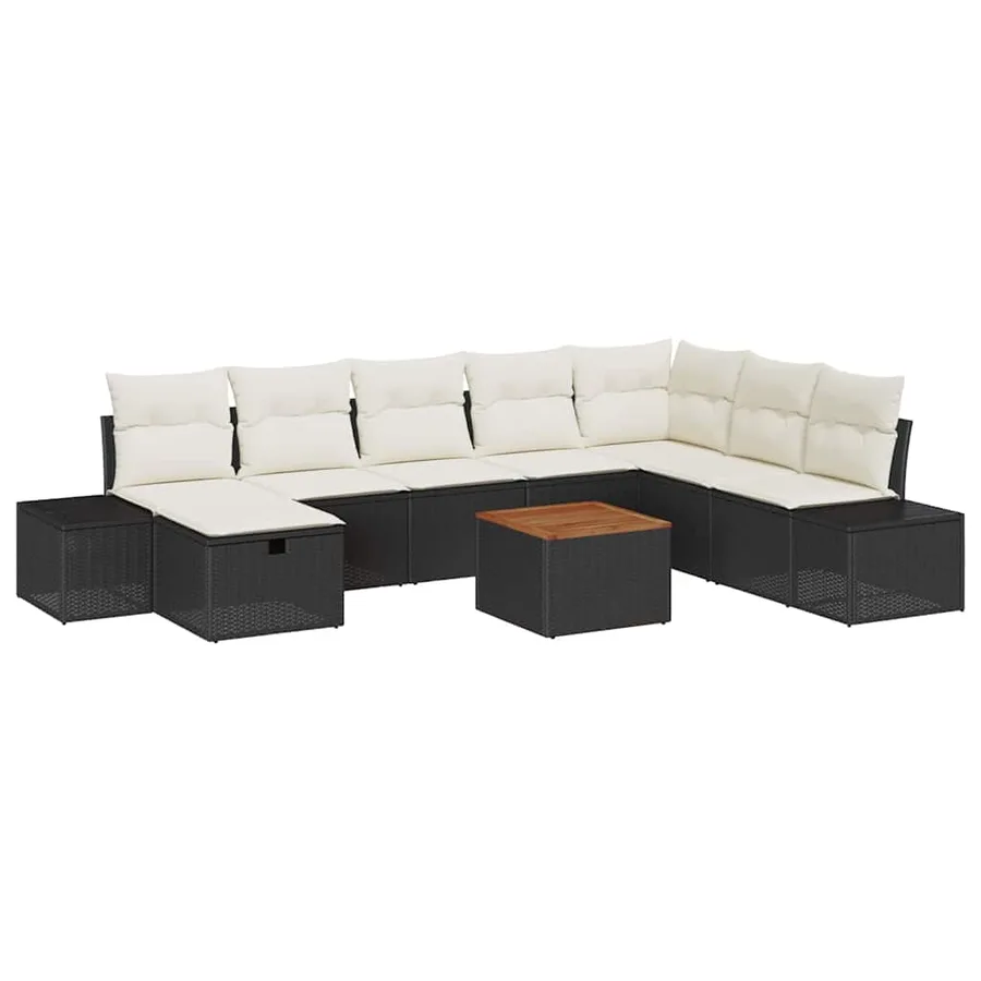 Ensemble de canapé de jardin avec coussin 9 pcs Noir Poly rotin - 2