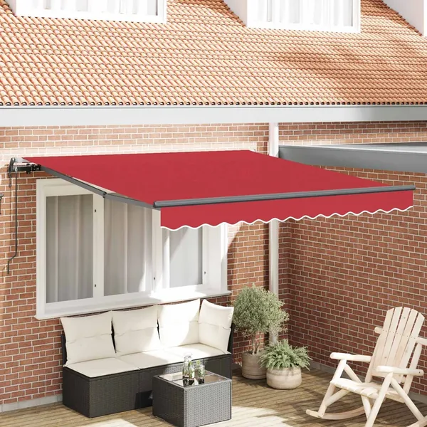 Auvent rétractable Rouge 350 x 250 cm Tissu et Aluminium