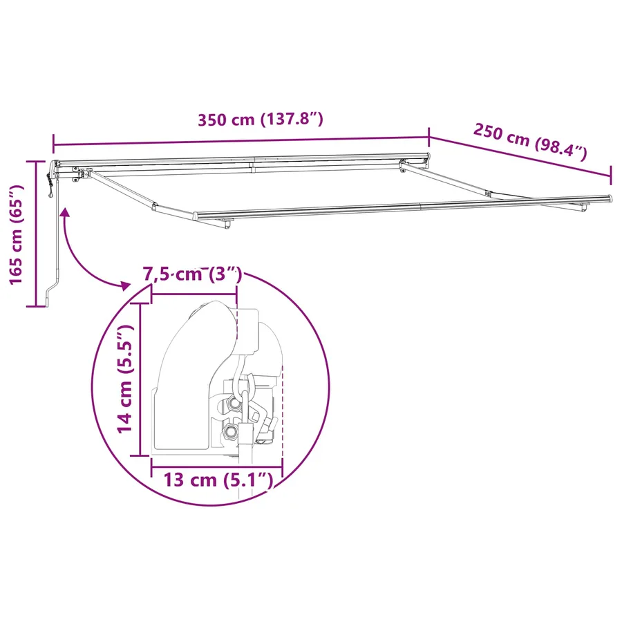 Auvent rétractable Rouge 350 x 250 cm Tissu et Aluminium - 13