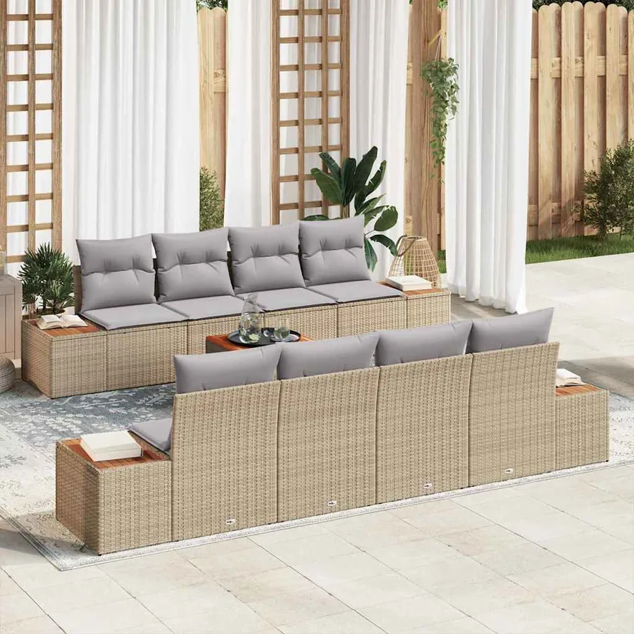 Ensemble de canapé de jardin 9 pcs Beige Poly rotin