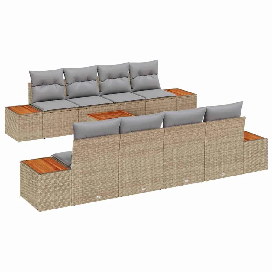 Ensemble de canapé de jardin 9 pcs Beige Poly rotin - 2