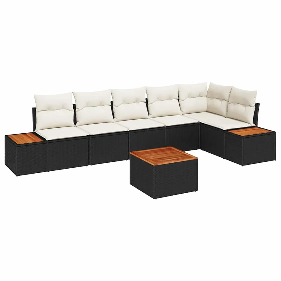 Ensemble de canapé de jardin avec coussin 7 pcs Noir Poly rotin - 2
