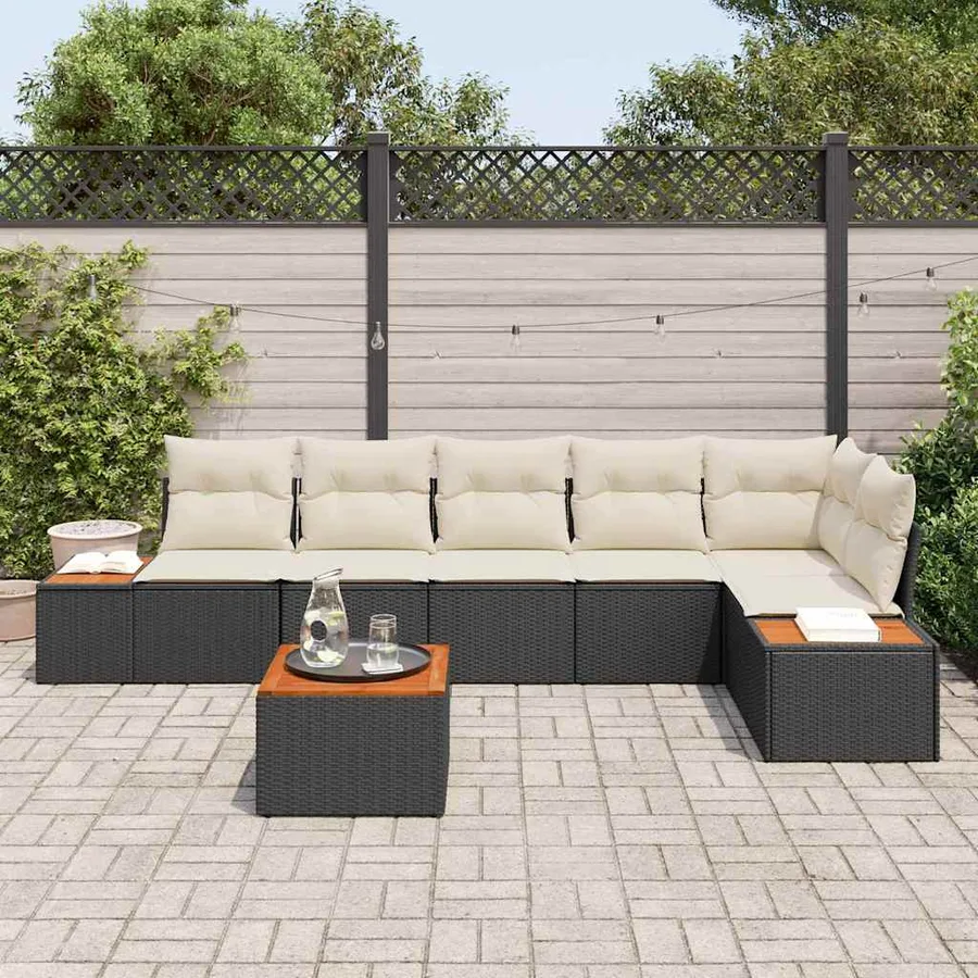 Ensemble de canapé de jardin avec coussin 7 pcs Noir Poly rotin - 3