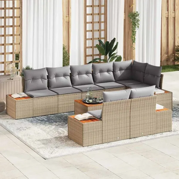 Ensemble de canapé de jardin 9 pcs Beige Poly rotin