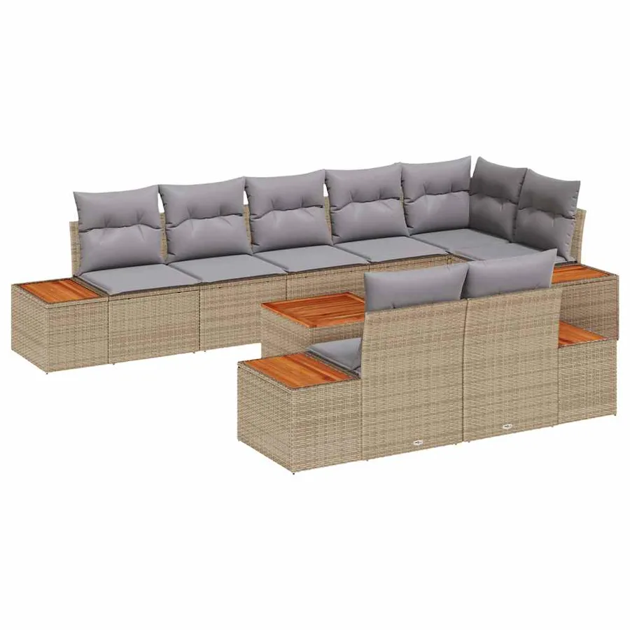 Ensemble de canapé de jardin 9 pcs Beige Poly rotin - 2