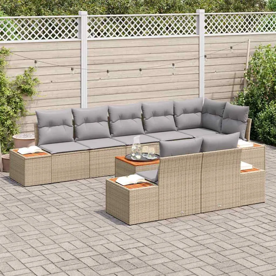Ensemble de canapé de jardin 9 pcs Beige Poly rotin - 3