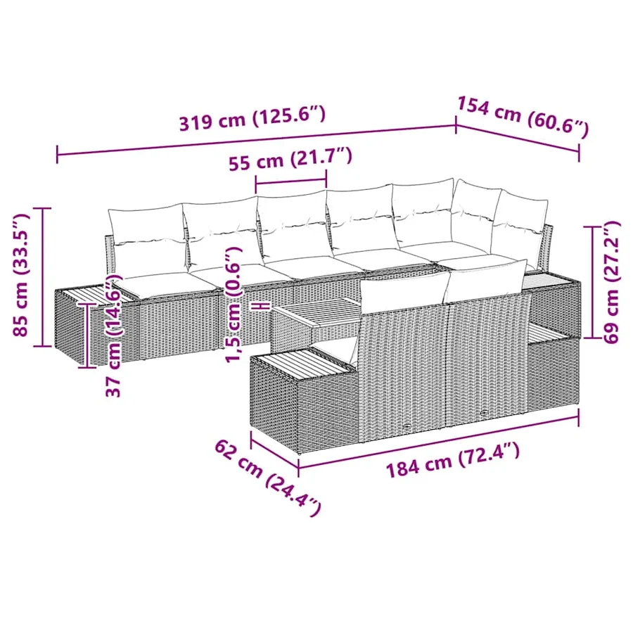 Ensemble de canapé de jardin 9 pcs Beige Poly rotin - 9