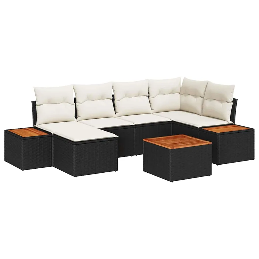 Ensemble de canapé de jardin avec coussin 7 pcs Noir polyrotin - 2