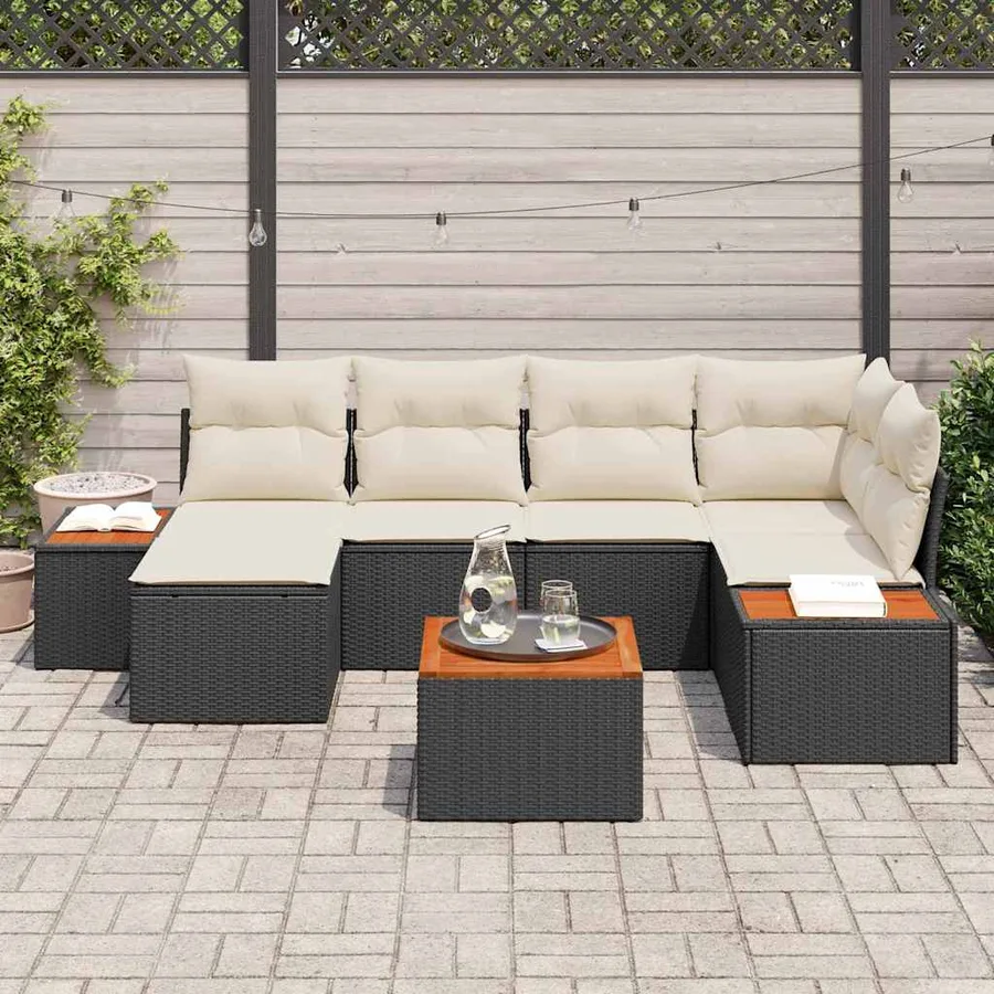 Ensemble de canapé de jardin avec coussin 7 pcs Noir polyrotin - 3