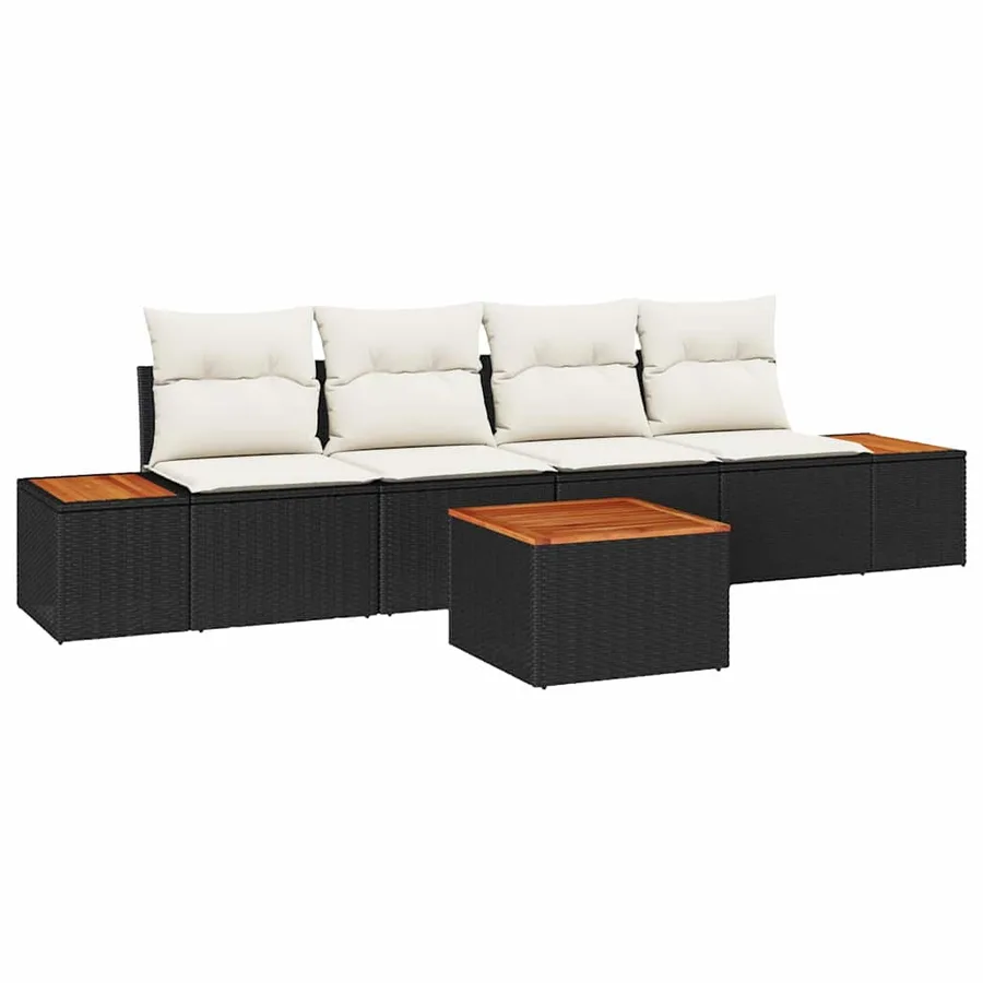 Ensemble de canapé de jardin avec coussin 5 pcs Noir Poly rotin - 2