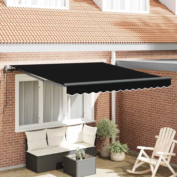 Auvent rétractable Noir 350 x 250 cm Tissu et Aluminium