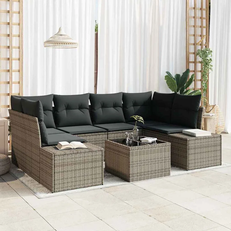 Ensemble de canapé de jardin avec coussin 8 pcs Gris polyrotin